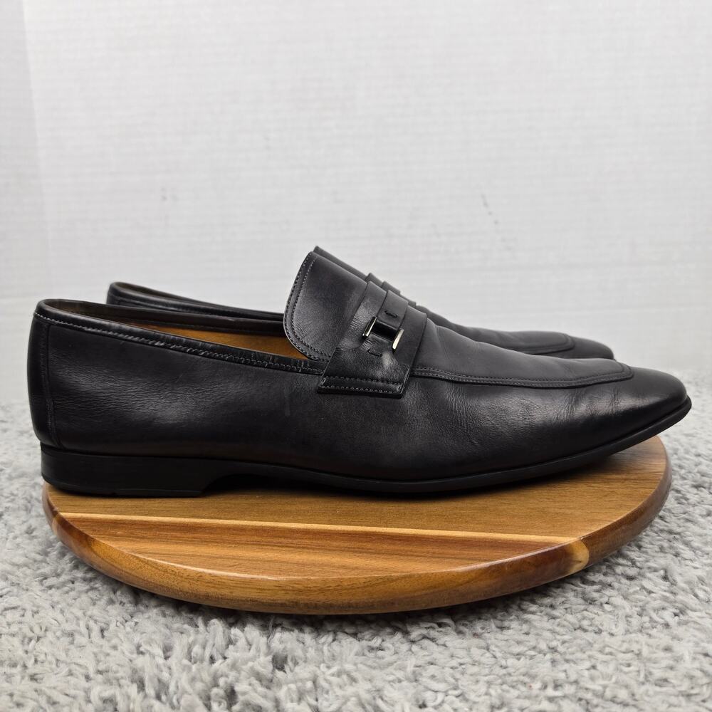 Magnanni Men 13M Black Leather Side Bit Apron Toe Business Casual Loafer Dress - Picture 3 of 13